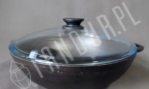 BIOL Wok żeliwny 30 cm ze szklaną pokrywą