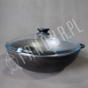 BIOL Wok żeliwny 30 cm ze szklaną pokrywą
